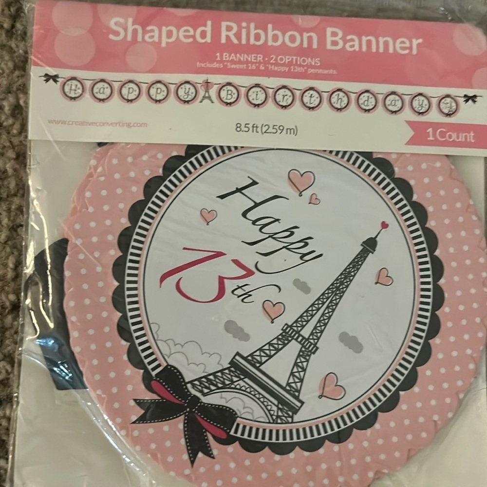 Party in Paris girls birthday ribbon banner includes sweet 16 and happy 13th